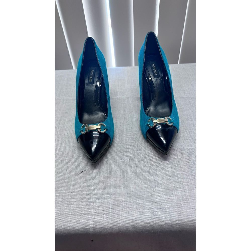 White House Black Market Women's Cap Toe Pointed Heels Green & Black Size 9M